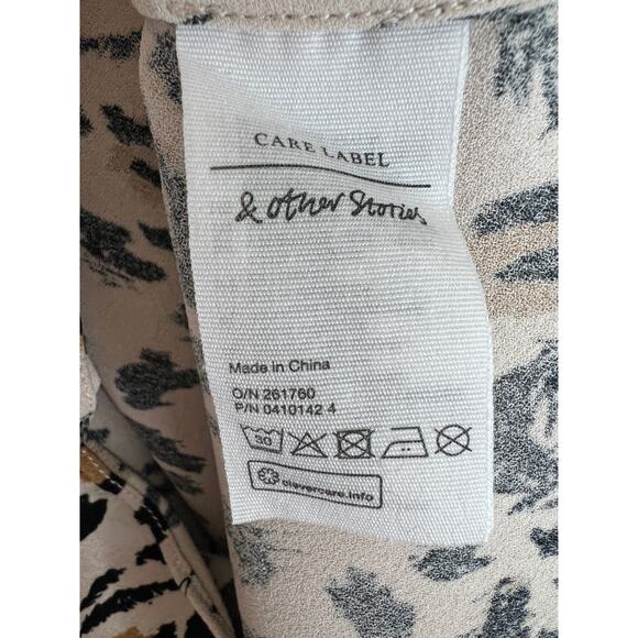 & Other Stories Cream Black Leopard Print Long Sleeve Womens Keyhole Top Size 8 - Picture 10 of 11